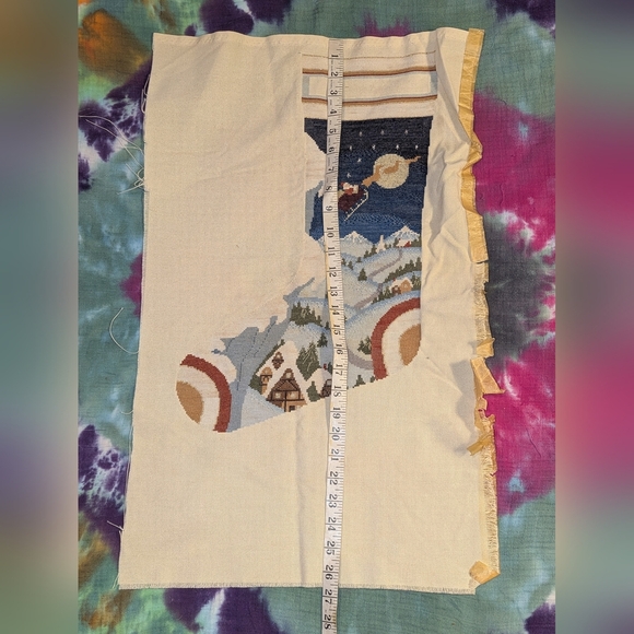 Vintage Christmas Stocking Santa  Sled Unfinished Needlepoint Hand Embroidered - Picture 9 of 9